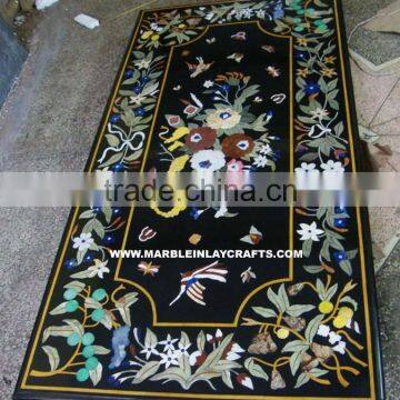 Recangular Shape Black Marble Inlay Dining Table Top photo-1