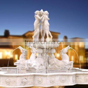 Hot Selling Garden Decoration Stone Carving Marble Three Beaty Fountain Water