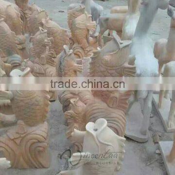 Cheap Natural Stone White Marble Chinese Fish Sculpture photo-2
