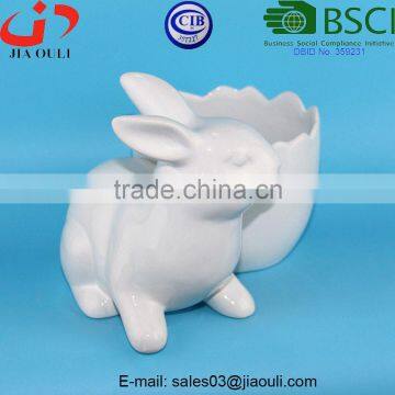 BSCI Audit Factory White Ceramic Easter Bunny Rabbit Planter, Animal Flower Planters photo-2