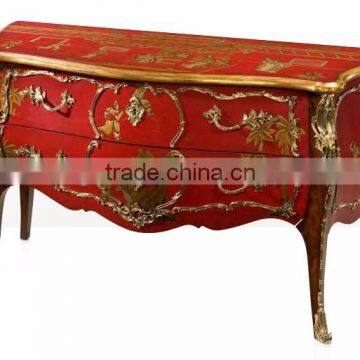 Classico Regency Decorative French Solid Wood Bombe Chest with Precious Golden Brass and Beautiful Chinoiserie Paint BF12-04254b