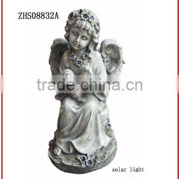 solar lighted resin angel statues for memory