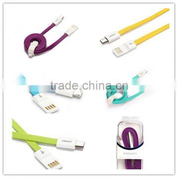 Pisen 0.8m 2.6ft High Quality Fast Charging Multicolor Flat 2 in 1 Noodle Type Micro USB Cable