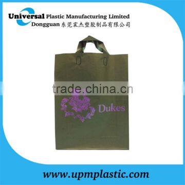 High quality dark green flexo printing soft loop handle PE bag for shopping