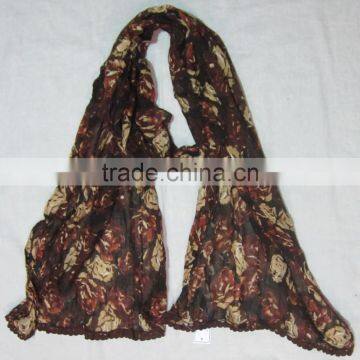 Rayon printed with Lace scarf