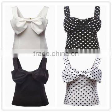 2014 New arrival cheap price sexy ladies sexy bow bodycon crop tops wholesale women summer tops zip back backless vest