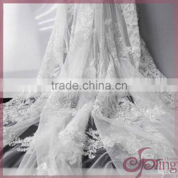 White lovely flower beaded fabric embroidery lace, sequin lace fabric for wedding dress