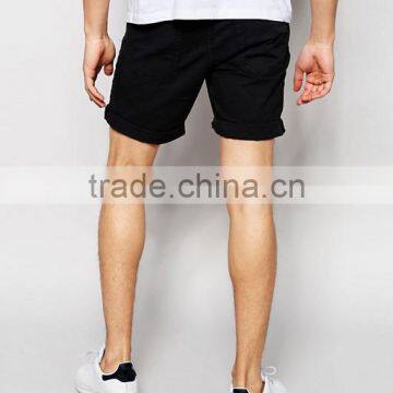 2016 Hot Sale Latest Custom Five Pockets Men's Black Slim Fit 98% Cotton 2% Elastane Stretch Denim Zip Fly Casual Shorts photo-2