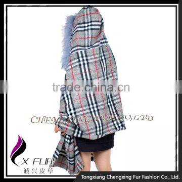 CX-B-P-39 Real Raccoon Fur Trimmed Fashion Women Pashmina Shawl photo-3