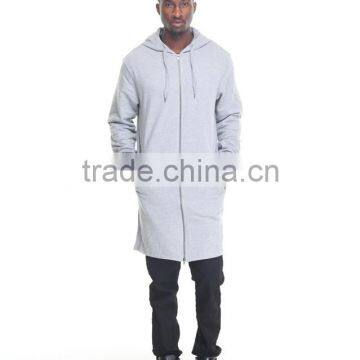 Pouch Pockets Full Front Zip up Closure Elongated Design Men's Coat With Adjustable Hooded Drawstring Zipper Long Coat photo-2