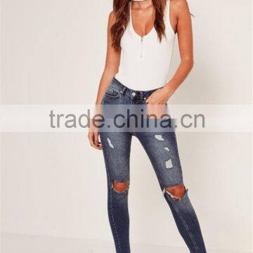 MGOO 2017 High Fashion White Ribbed Bodysuits For Women Sexy Chocker Neck Zip 95% Cotton 5% Spandex Tops photo-6