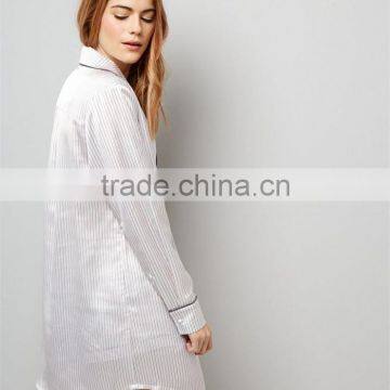 MGOO Women Stripe Satin Oversized Pyjama Boyfriend Button Up Shirt Dress Pajamas Long Sleeve photo-3