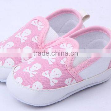 2014 new baby girls skull pattern cotton baby canvas shoes for walking