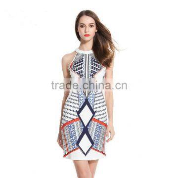 zm50236b 2017 new style printed dress round neck fashion dresses women lady