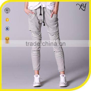 wholesale customized printing logo blank slim fit women ripped sweatpants jogger