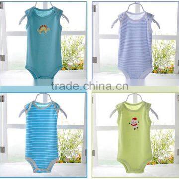 Stripe/applique Custom Made Infant Organic Cotton Smocked Infant Summer Romper for Boy Pattern/baby Romper Wholesale photo-3