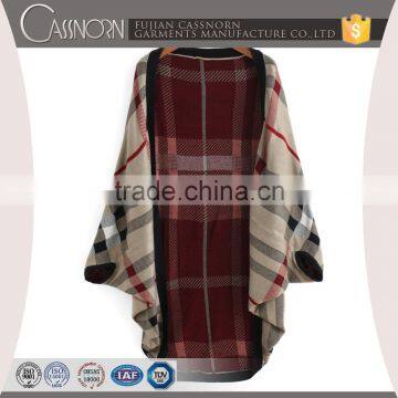 trendy England style design women poncho with classic plaid