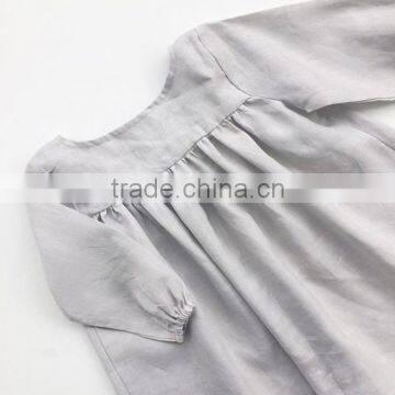 Babydoll Dress In Linen Fabric Elastic Cuffs Baby Girls Dress Designs Plus Size photo-3