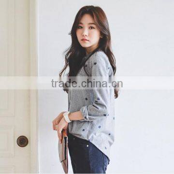 100 Cotton Comfortable Long Sleeve Leaves Embroidery Striped Shirts for Women Stand Collar Shirts photo-5