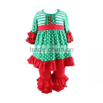 2017 boutique girl clothing fall baby girls long ruffle sleeve outfit christmas outfits