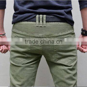 Mens Double Zipper Seaming Thick Twill Light Green Pants photo-2