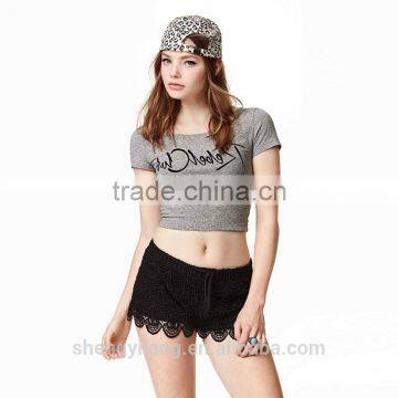 New!womens Urban Sportswear Flocking Printing Crop Tops/t Shirt