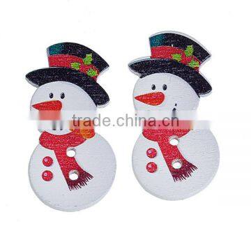 Wood Sewing Buttons Scrapbooking 2 Holes Christmas Snowman White & Red Hat Pattern