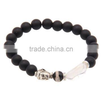 Clear Stone Black Beads Buddha Bracelet Religion Tibet Charm Jewelry