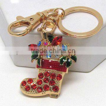 Gold Plated/Colorful Cheap Crystal/Christmas Sock/Metal Pendant/Key Rings