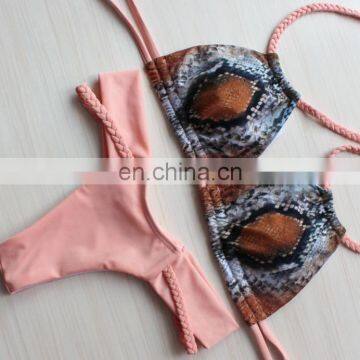 Europe And America Snakeskin Pattern Handwork Sennit Rope Pink Sexy Swimming Suit