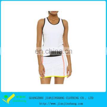 Contrast Rib Plain White Womens Sports Running Tank Top Stringer