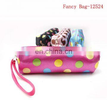 Fashional colorful dot printed satin pencil bag for girls