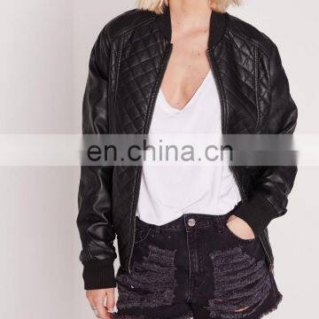 Quilted Faux Leather Bomber Jacket Black