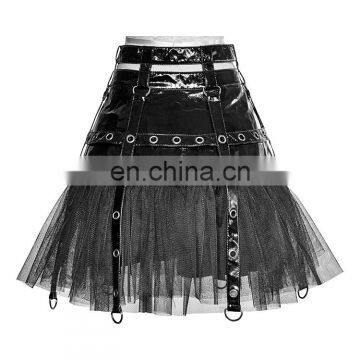 Gothic Fetish Punk Rave Black PVC Leather Skirt With Petticoat Q-307 photo-3