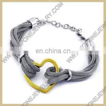 Adjustable stainless steel mesh heart catch couple bracelet