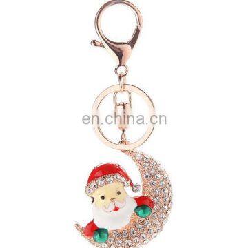 Cheap wholesale Santa Claus Key Ring Gold Plated Crystal Rhinestine Christmas KeyChain