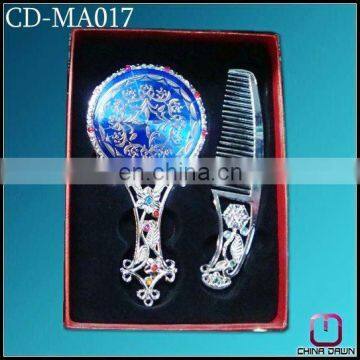 promotion gift silver comb mirror set with flower CD-MA017