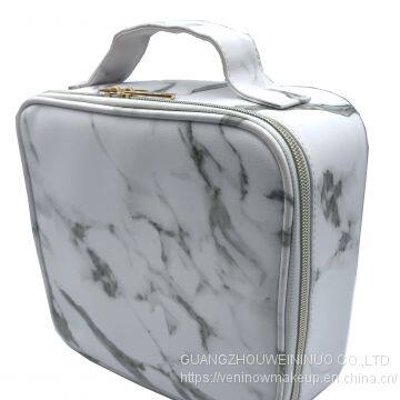 Makeup Travel Case With Adjustable Dividers Marble Makeup Organizer Train Case for Women Portable Cosmetic Bags Green Geometric photo-3