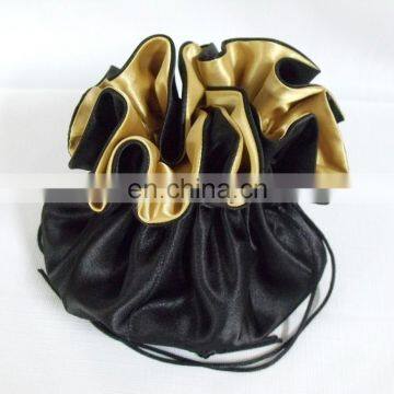 wholesale cheap round black satin drawstring pouch for packing jewelry