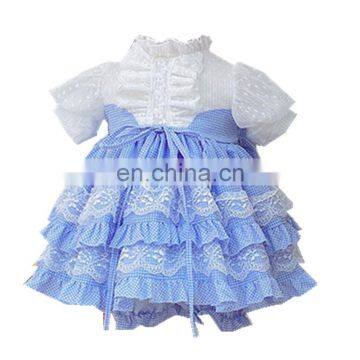 summer Spain Girls Blue Sweet Princess Dress Puff Sleeve Dress Kids Dresses for Girls Kids Party Wedding Quality Dress panty