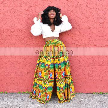 OEM Ladies Custom Printed Wide Legging Stretch Waist Designs for Trousers Pant photo-4