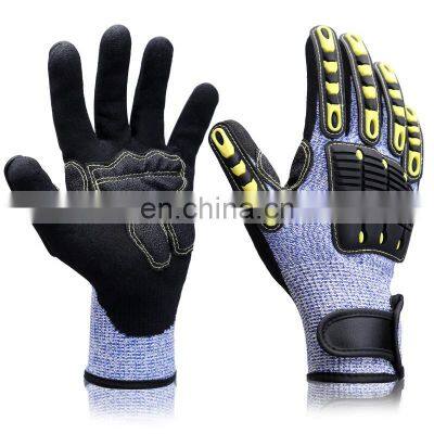 High Abrasion Rubberized TPR Pads Impact Reducing Industrial Work Cut Resistant Sandy Nitrile Gloves