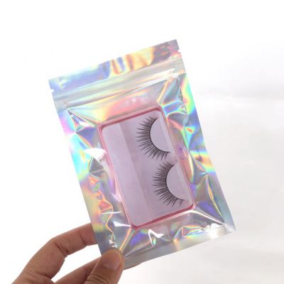 holographic clear plastic makeup eyelash bags custom logo with zipper