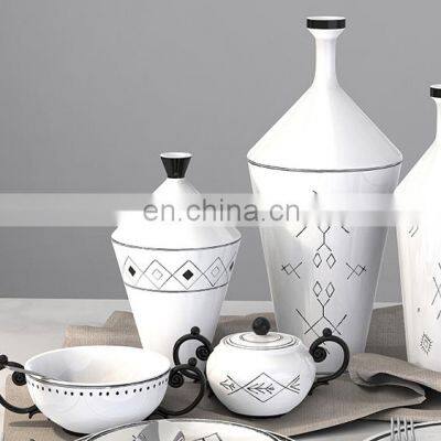 2021 Nordic Simple Style Geometric Line Ceramic Dinner Plate Dinnerware Set With Vase photo-4