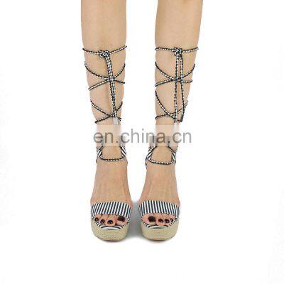 Ladies Latest Good Quality Design High Heel Lace up Wedge Sandals Shoes Women Evening Shoe photo-4