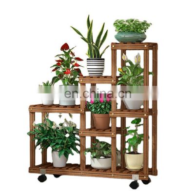 K&B cheap home decor 2021 new design modern solid wood  flower pot stand with wheel