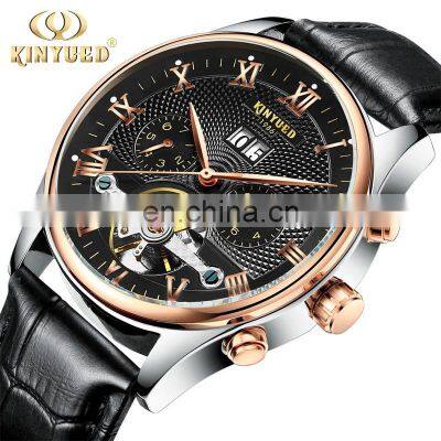 KINYUED J012 Casual Tourbillon Fashion Leather Belt Watches For Men Automatic Mechanical 12 Hours Wrist Watch