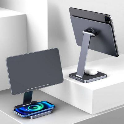 2022 Aluminum Desktop Lazy Magnetic Tablet Display Stand for IPad Pro 12.9 10.9 11 Inch With Wireless Charging Magnet Holder