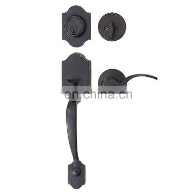 Iron Black Finish Single Cylinder Deadbolt Handle Set with Lever Door Handle Reversible for Right and Left Handed