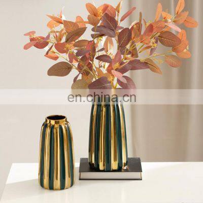 Custom LOGO Nordic Luxury Crafts Gold Rim Round Porcelain Ceramic Vase Pot Bottle Luxury Business Gifts Home Decor